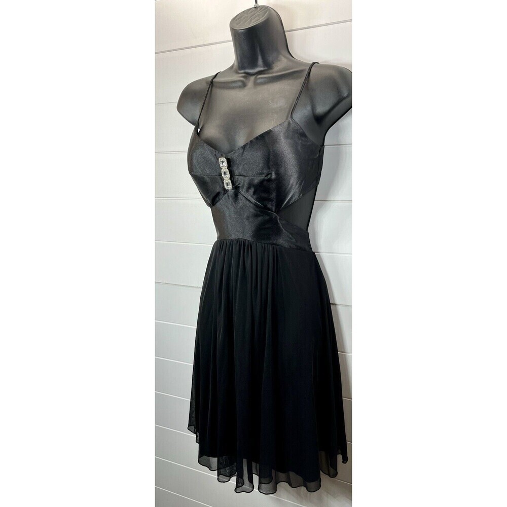 B Darlin Dress Junior 3/4 Black Mesh Satin Cut Out Rhinestone Y2K Whimsy Goth
